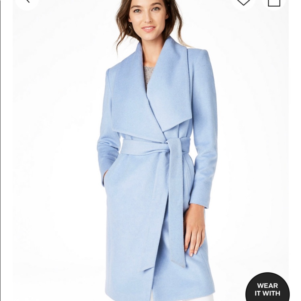 Cole Haan Light Blue belted wrap coat